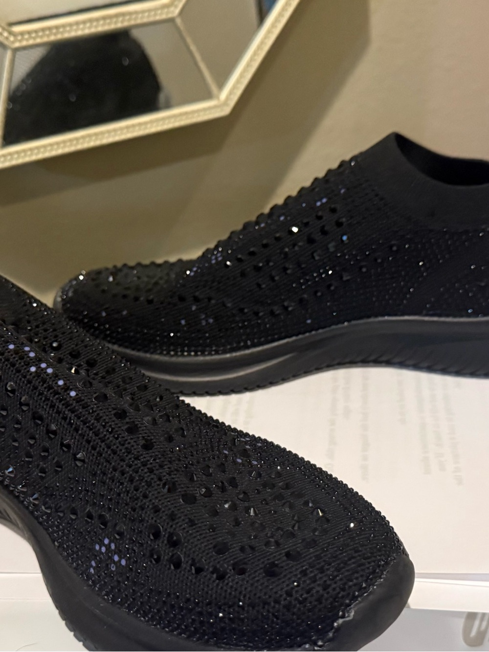 ellos Black Knit Slip-On Sneakers with Sparkle - Picture 2 of 7